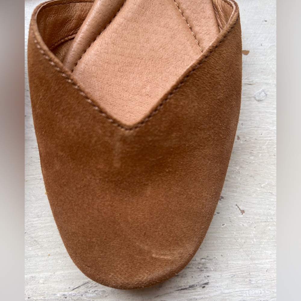 BORN® Coco Slingback Comfort Flat Cognac Brown Suede with Beige Straps Size 9M - Picture 10 of 11